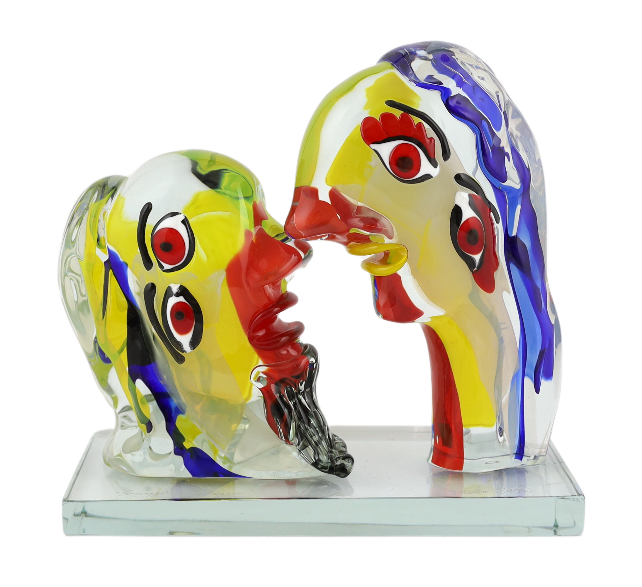 Walter Furlan (1931-), a Murano glass sculpture depicting two Cubist style heads